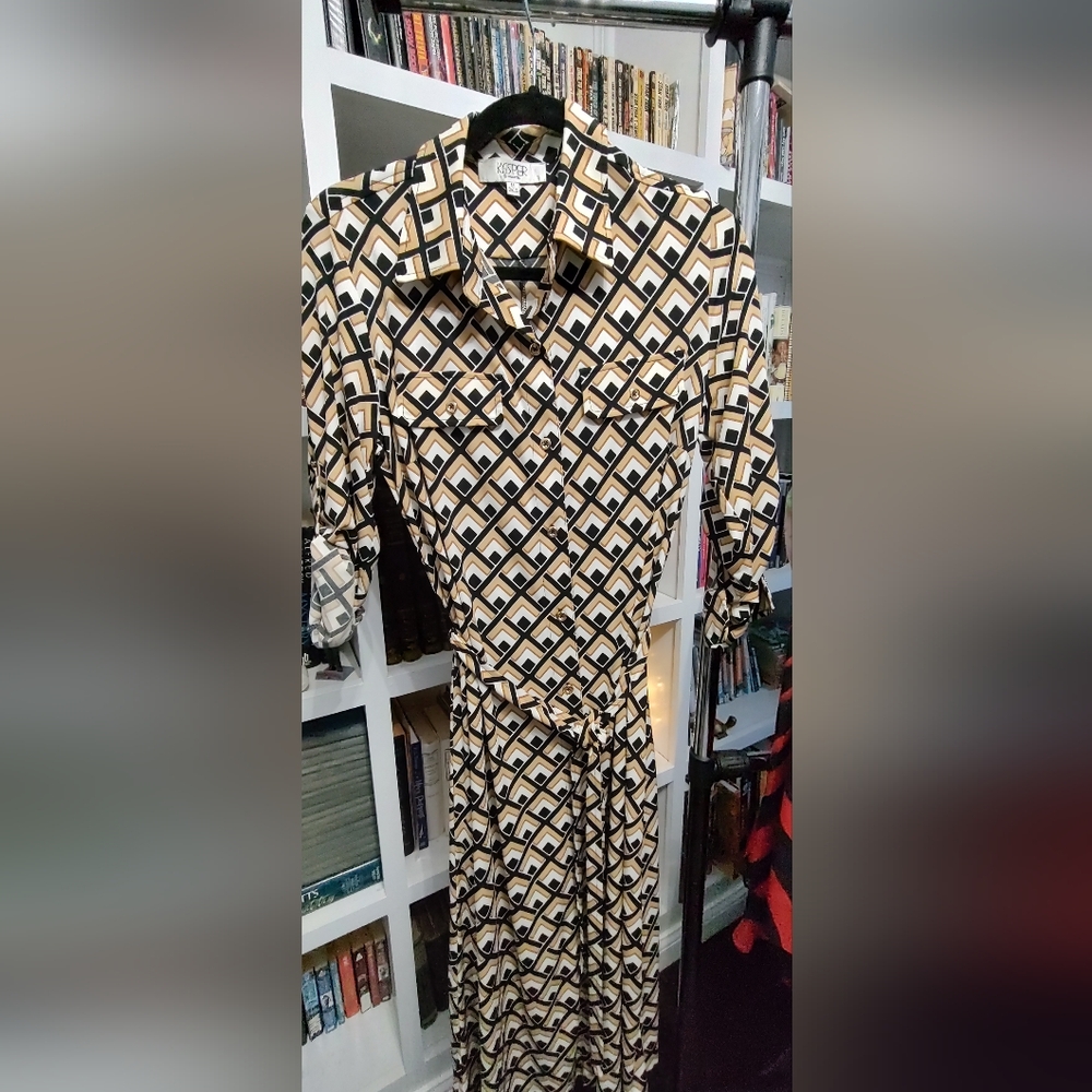 Kasper Geometric Button-Up Blouse Dress